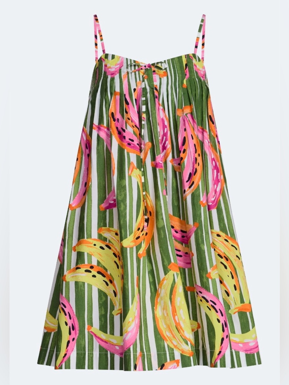 Free Assembly Banana Print Pintuck Mini Dress Green Pink Size L NWT